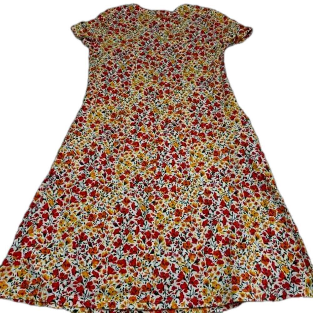 Isaac Mizrahi Live Orange Yellow Floral Short Sleeve A Line Dress Pockets SizeXS - Picture 4 of 12
